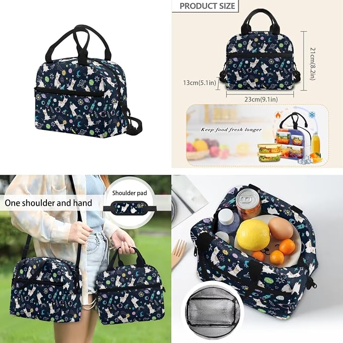ZFRXIGN Planet Alpaca Teen Girls Backpack for School with Cute Pendant 17inch Middle High School Bag and Insulated Lunch Box Portable Pencil Case Blue Bagpack Set