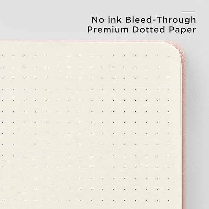 &And Per Se Dotted Journal Notebook, A5 Hardcover Leather Dotted Journal, 160 Pages 100gsm Thick Dot Grid Paper, 3 Sheets of Stickers Included - 5.7'' x 8'' (Pink)