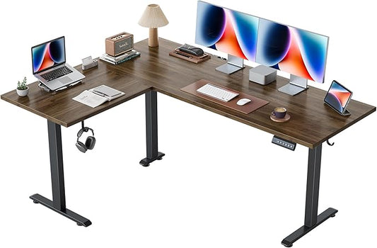 Agilestic L Shaped Standing Desk 63 inch Adjustable Height, Electric Corner Standing Desk, Sit Stand Computer Table with Splice Board, Dark Walnut