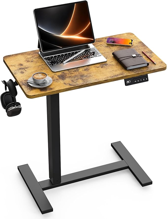 FiCiHi Electric Standing Desk with Wheels – Adjustable Height Mobile Sit-Stand Laptop Table, Portable Rolling Small Computer Workstation for Home Office & Bedside Use (28"x16", Rustic Brown)