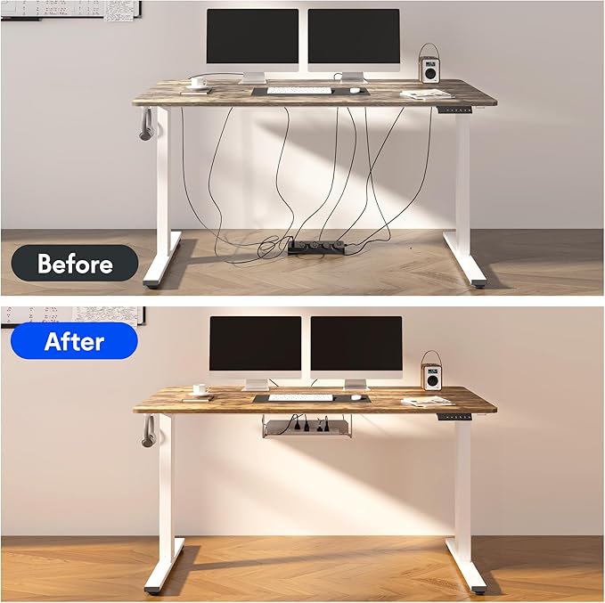 FLEXISPOT EN2 Whole-Piece Standing Desk with Clamp Power Strip, 48 x 24'' Electric Stand Up Height Adjustable Desk with Cable Management (Gray Frame + 48" Rustic Brown Desktop, 2 Packages)