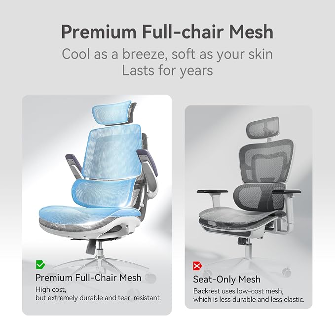 SIHOO M59AS Ergonomic Office Chair, Desk Chair with 3D Flip-up Armrests, Computer Chair with Dual Back Design and Adaptive Dynamic Lumbar Support Grey