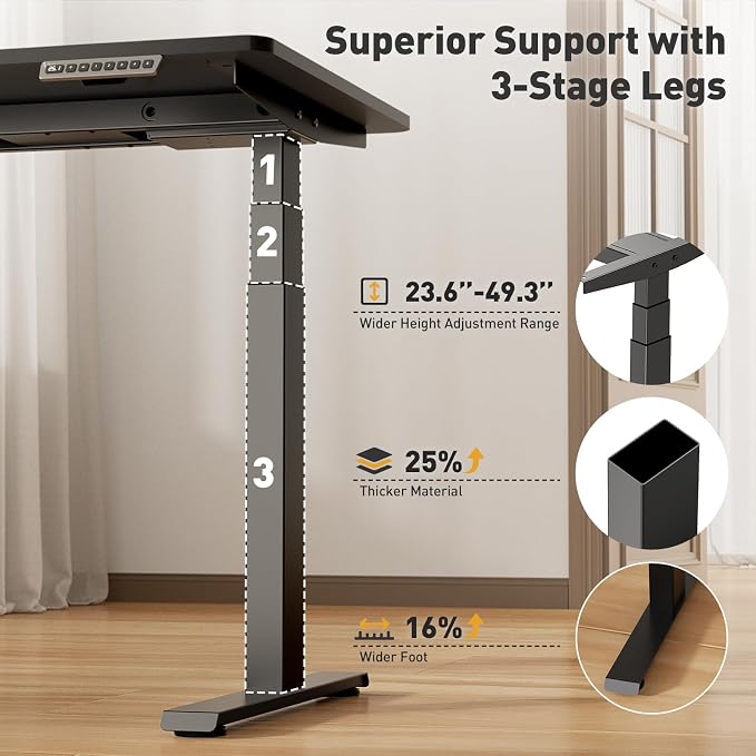 Dual Motor Electric Standing Desk Legs Only, 198lb Load Capacity, Height Adjustable from 27.5" to 46.5", Standing Desk Frame, Sit Stand Desk Base with 4 Memory Presets (Black)