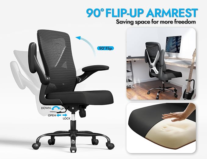 Ergalithic Office Chair: Mesh Ergonomic Desk Chair with 3D Lumbar & Swivel | 330LBS Computer Chair-Executive Task Chairs with Flip-up Arms Home Office Chairs Gaming Chair for Long Hours(Black-Pack of 8)