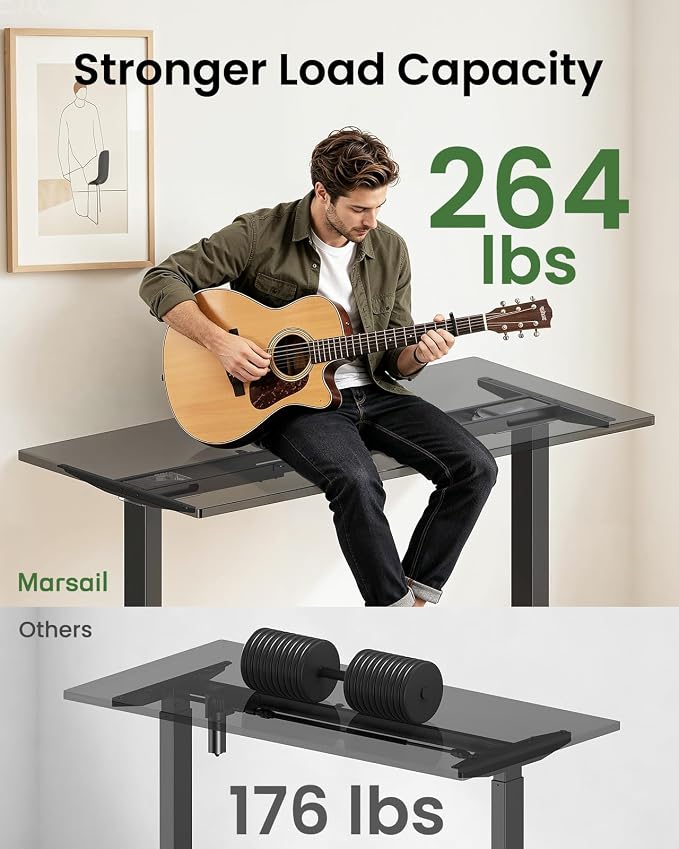 Marsail Dual Motor Standing Desk Legs, Electric Adjustable Desk Frame, 264 lbs Capacity, Fits Max 90″x 31.5″Desktop, 4 Memory Height Settings, Sit Stand Desk Legs with Cable Tray & 2 Hooks, Frame Only