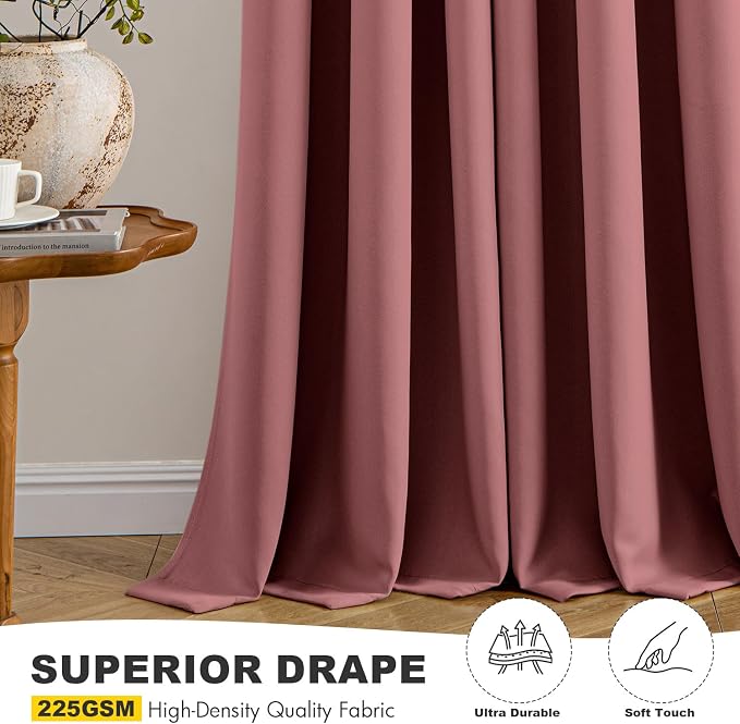 MIULEE Blackout Curtains for Bedroom Living Room 2 Panels, Thermal Insulated Room Darkening Drapes Grommet Noise Reducing Light Blocking Window Treatments 63 Inches Long 40x63 Inch Dusty Rose