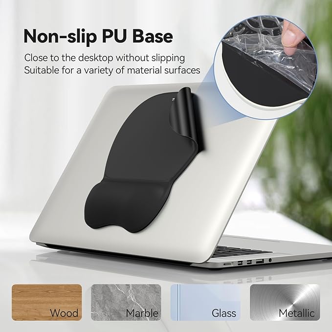TECKNET Gel Mouse Pad with Wrist Rest, 3 in 1 Keyboard Wrist Rest for Pain Relief, Non-Slip PU Base & Easy Typing, Ergonomic Mousepad Set for Office & Home（Black）