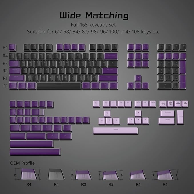 Womier Pudding Keycaps 60 65 75 100 Percent - PBT Shine Through Keycaps,165 Keys Key Cap Set, OEM Profile Custom for Cherry Gateron MX Switches Mechanical Keyboard, Black Purple