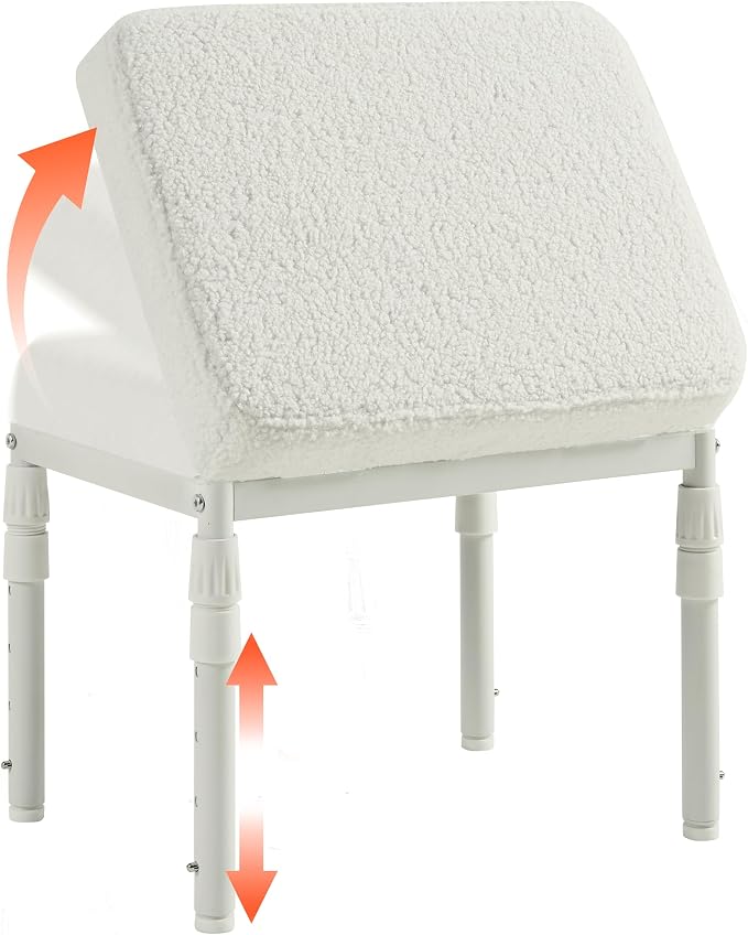 TIOPGHAD Adjustable Ottoman Pouf Footrest, 60 Degree Tilt, Beige Fleece | 4-Height, 28 Positions, Iron frame, Foam Cushion, 15.74 x 11.81 x 13.34 in, Under Desk, Living room, Home Office