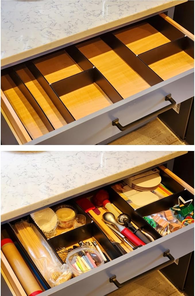 DRAWER DADDY Customizable Grid Drawer Dividers, Cut to Fit Organizer | Custom drawer dividers that fit any drawer. DIY cut to fit design, adjustable organizer for kitchen, bathroom, desk, and more