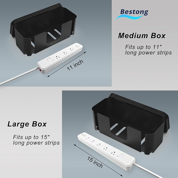 Power Strip Hider Box Cable Management Organizer Set Large & Medium Black | Power strip hider box hides cords and surge protectors safely, keeping cables organized and protecting kids and pets