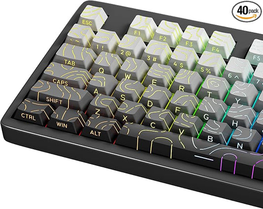 133 Aesthetic Topographic PBT Keycaps, No Tearing, Never Fade & Non-Slip, Modern RGB Backlit Gray-to-Black Gradient Keycaps for Mechanical Keyboard - Ergonomic (Doubleshot, Fit for All MX Layout)