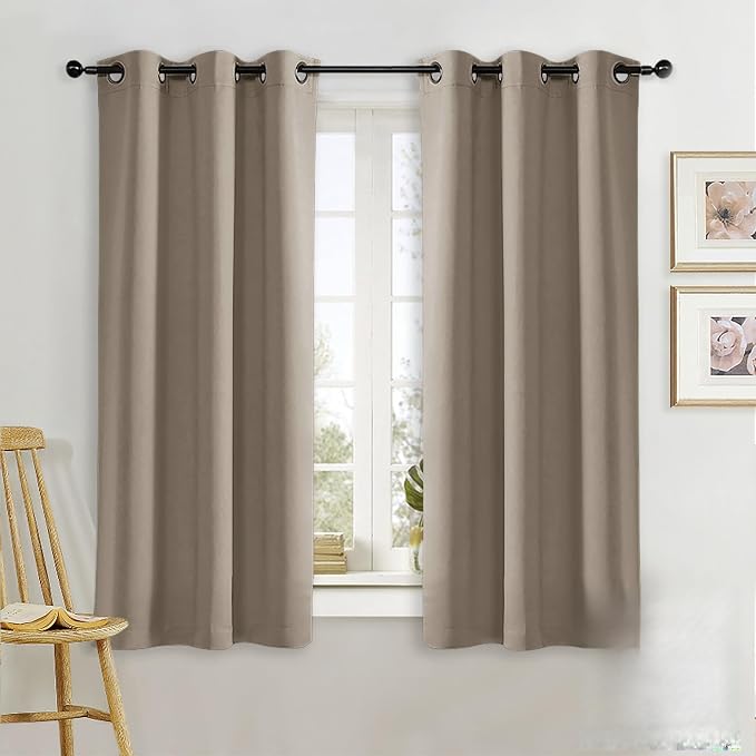NICETOWN Blackout Curtain Blind for Bedroom, Single Panel, W34 x L63 inches, Taupe, Thermal Insulated Grommet Blackout Room Darkening Drape/Drapery