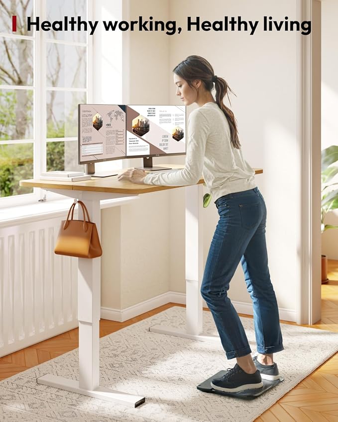 SANODESK Height Adjustable Electric Standing Desk 40x24 Inches, Sit Stand Desk with Splice Board for Home Office, Ergonomic Computer Workstation, Study & Gaming, White Frame/Maple Top