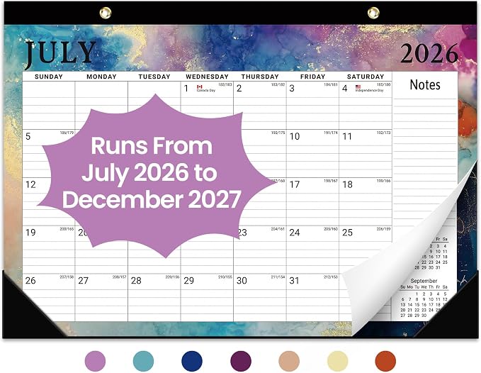 Desk Calendar 2026-2027, 18-Month Calendar Runs from July 2026 to December 2027, Large 17" x 12" Monthly Desktop & Wall Calendar for Home & Office - Gilded Elegance