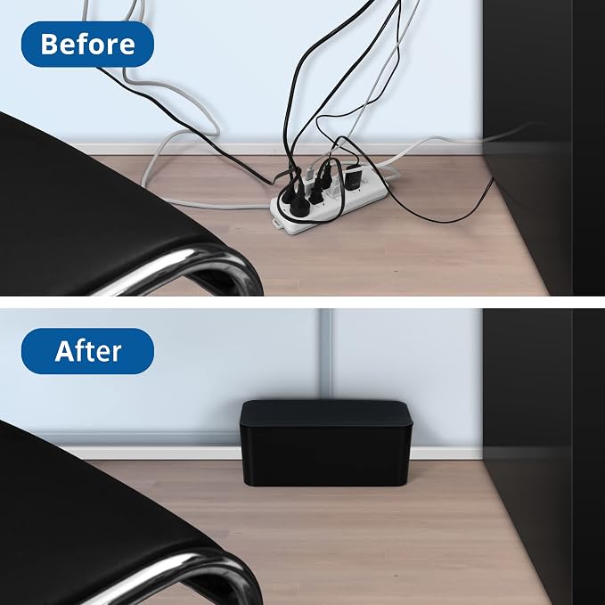 ZhiYo 2 Pack Cable Management Box, Medium & XL, Power Strip Organizer Black | Hidden Rear Cable Routing, Durable ABS Construction, Fits Power Strips Up to 13.4", Ideal for Desks, TV Areas & Floor Corners