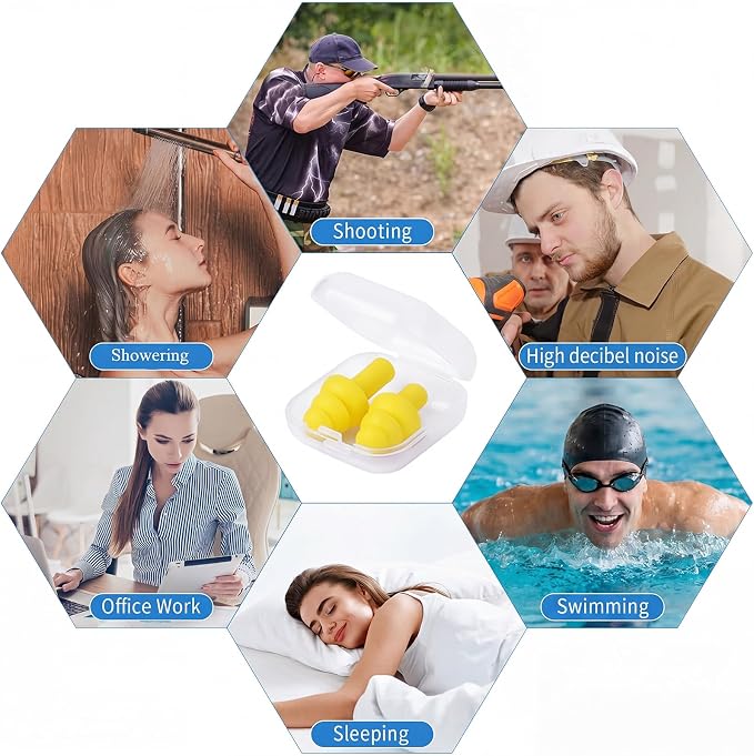 24 Pairs Yellow Ear Plugs Bulk NRR 29dB Reusable Silicone Ear Plugs with Plastic Cases Soft Foam Plug for Sleeping Noise Cancelling Concerts Shooting Swimming Noise Reduction