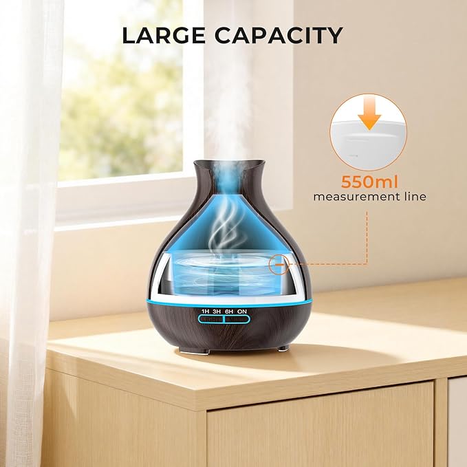 BZseed Aromatherapy Essential Oil Diffuser, 550ml Ultrasonic Fragrant Oil Large Room Humidifier, Diffusers for Home with Timer and Waterless Auto-Off, 7 Color LED Lights,Cool Mist Humidifiers