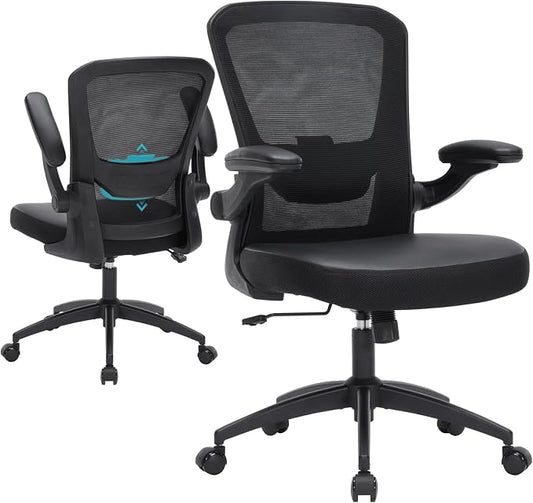 Heavy Duty Office Chair, 400lbs Ergonomic Desk Office Chair for Heavy People, Home Office Desk Chairs with Flip-Up Arms, Executive Computer Desk Chair with Adjustable Seat Height & Lumbar Support