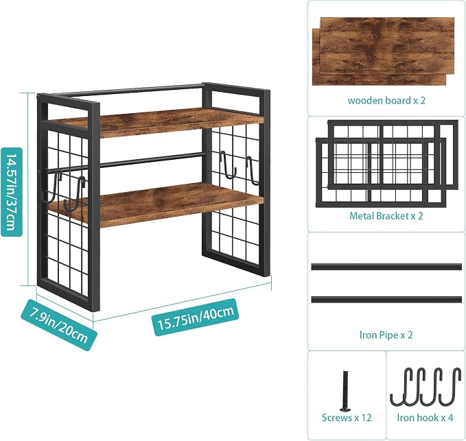 ELITEROO Desktop Shelf Organizer, 2 Tier Wood Desk Bookshelf, Rustic Brown | Desk Top Storage Rack for Office, Dorm, or Bedroom Decor, Small Tabletop Shelf for Books, Plants & Accessories
