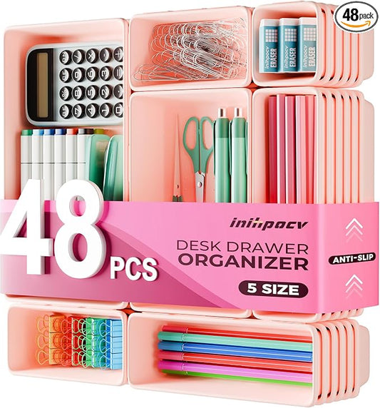 [ 48PCS & 5 Sizes ] Tool Box Organizer Tray, Toolbox Drawer Organizer with Non-Slip Pads, Desk Drawer Divider Set, for Vanity, Desk, Bathroom, Kitchen, Dresser and Home Office Drawers