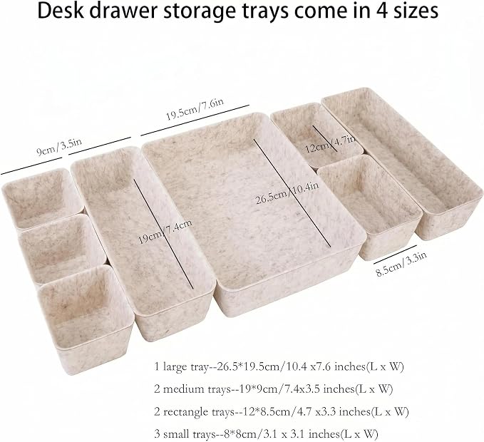 Desk Drawer Organizer Bins, 8pcs Felt Shallow Bathroom Storage Trays, Office Accessories & Workspace Organizers Jewelry & Makeup Boxes Containers(Beige)