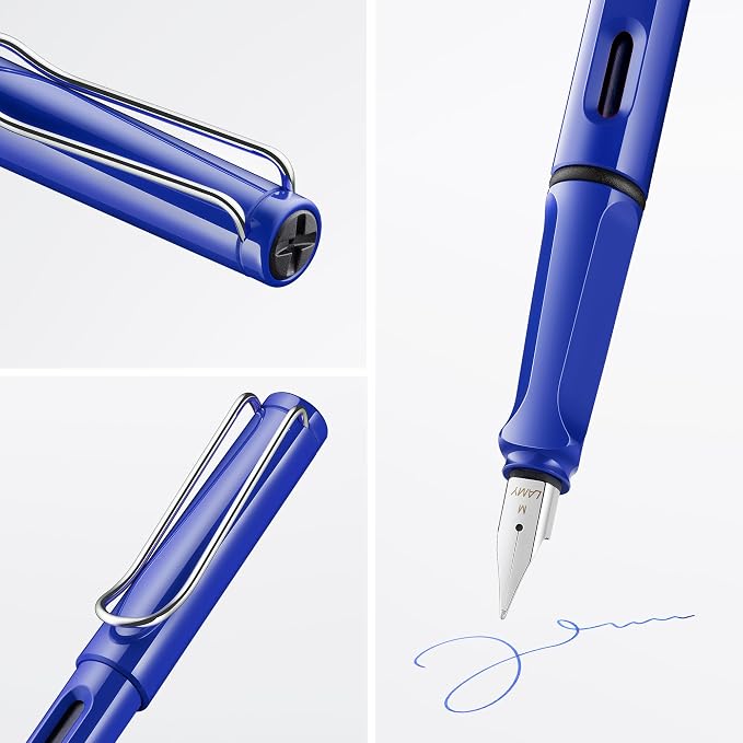 LAMY safari blue - Fountain Pen with ergonomic grip & polished Left-Handed steel nib (LH) in size M - ideal for any Writing & Calligraphy - including LAMY T 10 blue cartridge