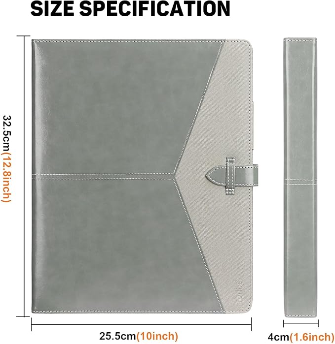 Toplive Padfolio 3 Ring Binder Organizer Business Portfolio Folder for Women, A4/ Letter Size PU Leather Portfolio Padfolio for Interview Conference Presentation, Grey