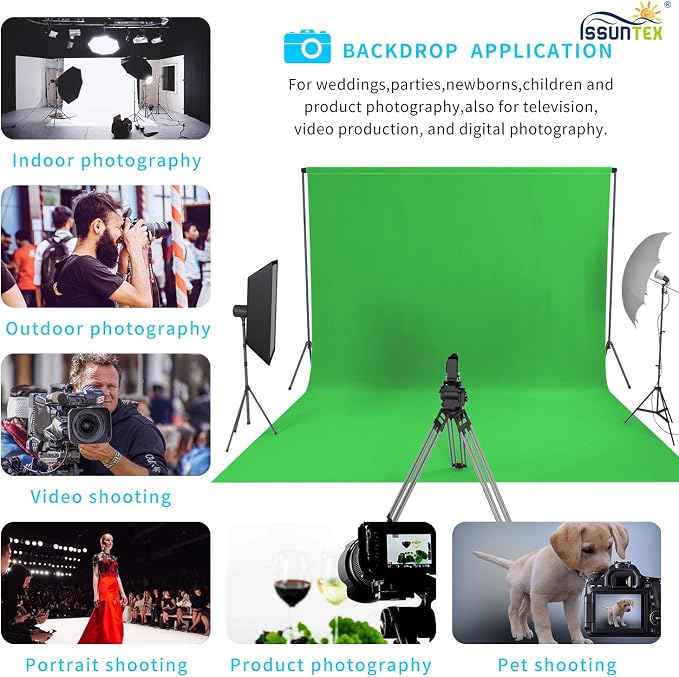 ISSUNTEX 10X16 ft Background Muslin Backdrop, Photo Studio, Collapsible High Density Screen for Video Photography and Television-Green