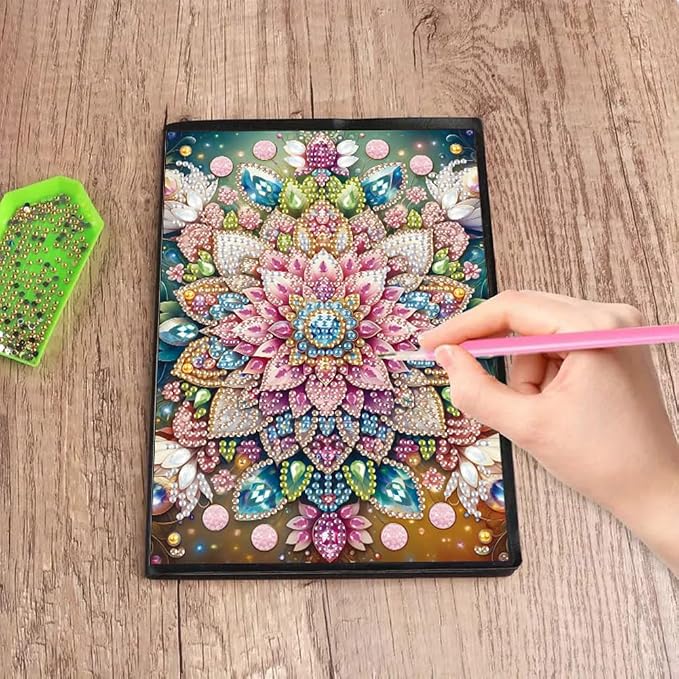 FRANDEK A5 50-Page DIY Mandala Diamond Art Painting Notebook with Beautiful Patterns, Special Shaped Diamond Art Craft for Beginners Adults Gift
