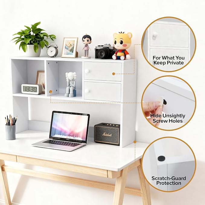 YGYQZ Desk Hutch with 4 Shelves for Computer Desk, White | 4 Storage Shelves, Spacious Desk Organization, Stable Construction, Space-Saving Design, Ideal for Office, Study & Dorm