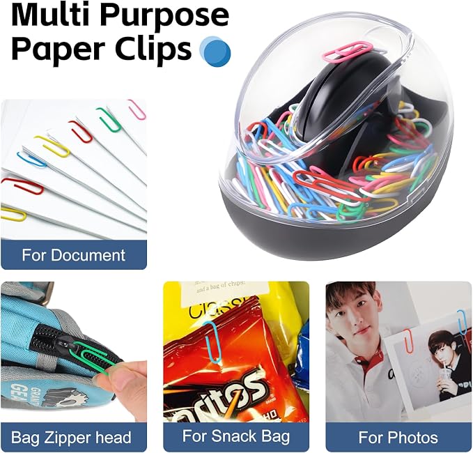 Paper Clips & Magnetic Paper Clip Holder, AgePlace 100-Pack Multicolor Paper Clips, 4 Strongest Magnets for Document Organization | Color-Coded Clutter for Office, School, Home Desk | Desk Organizer