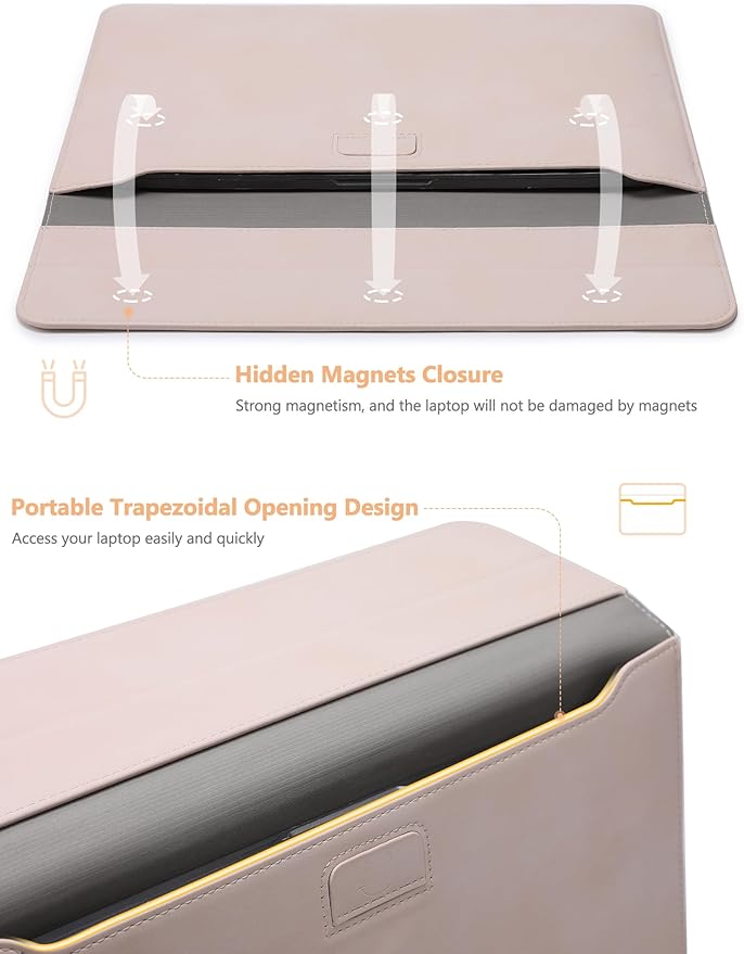 HYZUO 15-16 Inch Laptop Case Bag Sleeve with Stand Feature for MacBook Pro 16 M5/M4/M3/M2/M1 Pro/Max 2026-2019, XPS 15, MacBook Pro 15 2015-2012, Samsung Galaxy Book Flex 15, Apricot