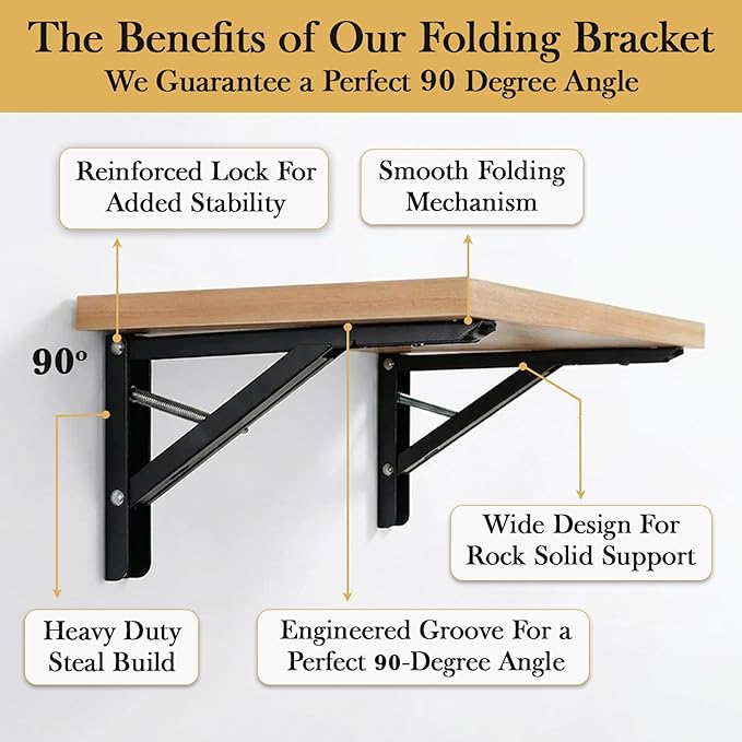 Balin Designs Folding Shelf Brackets 20 Inch Heavy Duty, Set of 2, 500 lbs, Collapsible Bracket with Locking Hinge for Fold Down Table, Wall Mounted Desk, Workbench, Laundry Room – Space Saving