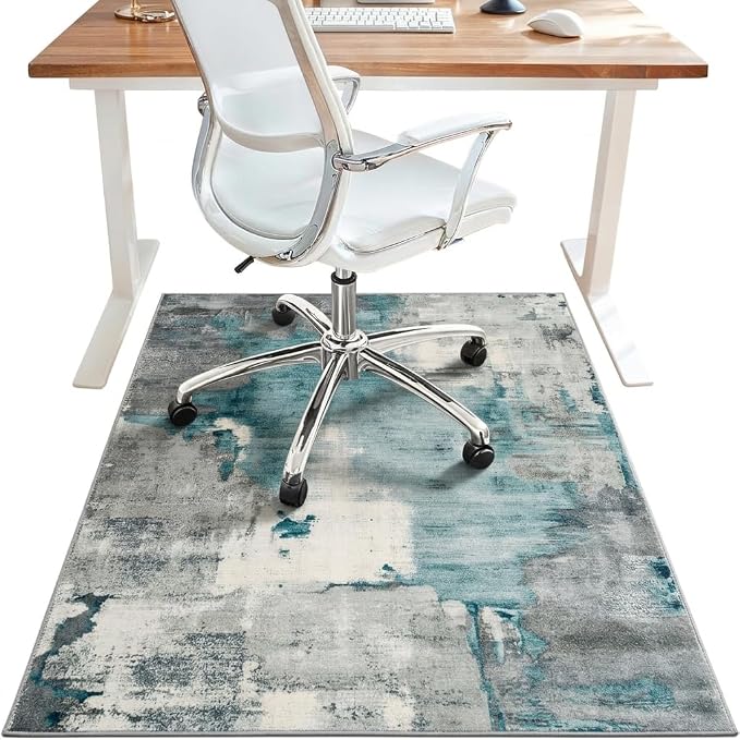 36"x48" Office Chair Mat for Hardwood Tile Floor, Under Desk Carpet Protector for Rolling Computer Chair Mat, Machine Washable Area Rug, Anti-Slip 1/5" Thick Low Pile Thin Vinyl Floor Mat, Black Beige