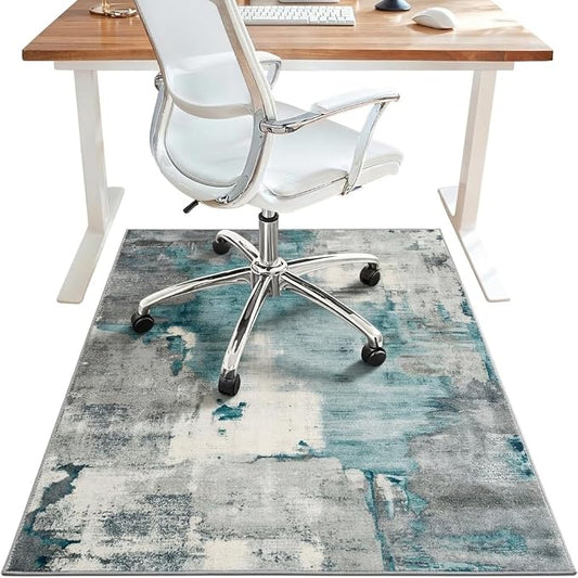 36"x48" Office Chair Mat for Hardwood Tile Floor, Under Desk Carpet Protector for Rolling Computer Chair Mat, Machine Washable Area Rug, Anti-Slip 1/5" Thick Low Pile Thin Vinyl Floor Mat, Black Beige