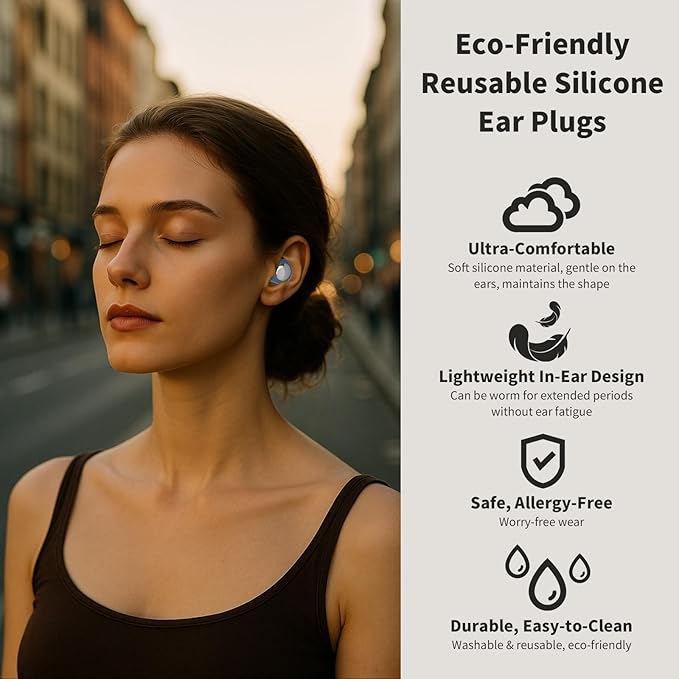 Ear Plugs for Sleeping Noise Reduction, Reuseable Earplugs for Sleep Noise Reducing, Silicone Earplugs for Concerts, Ultra Soft Ear Plug with 8 Eartips - Blue, Flexible Hearing Protection 30db