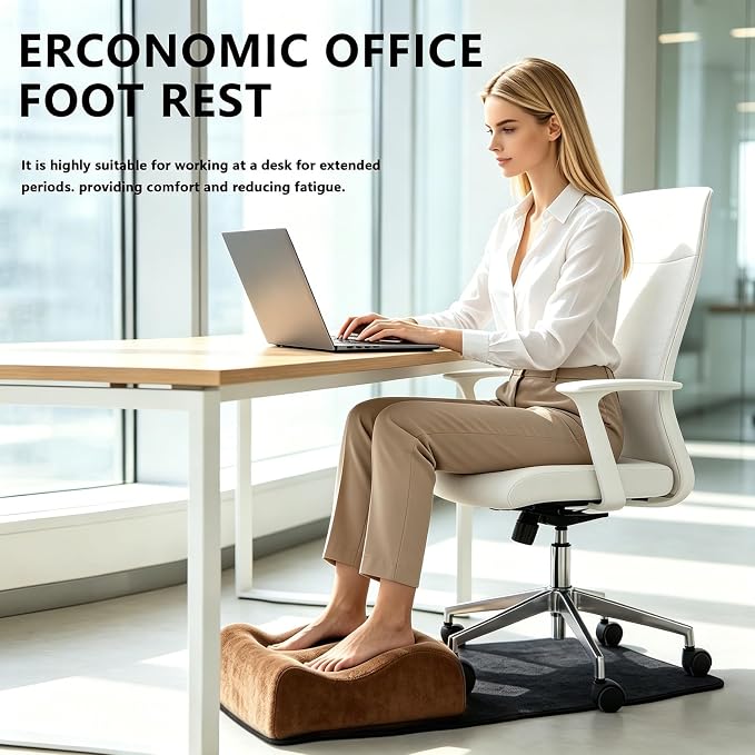 Foot Rest for Under Desk at Work, Ergonomic Footrest Multifunctional 3-Tier Foot Stool, Support Foot Pillow for Office Chair Gaming Chair Leg Elevation Pillow (Brown, One Size)