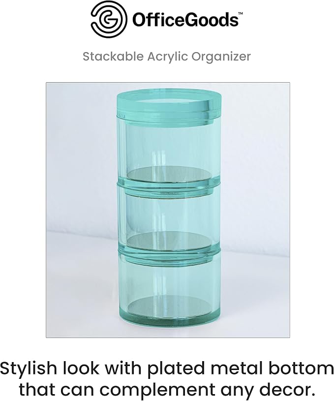 3-Tier Stackable Acrylic Holder, Green with Silver Metal Base | Stylish desk organizer and storage for office or home, Transparent square design, Functional and elegant desk accessories