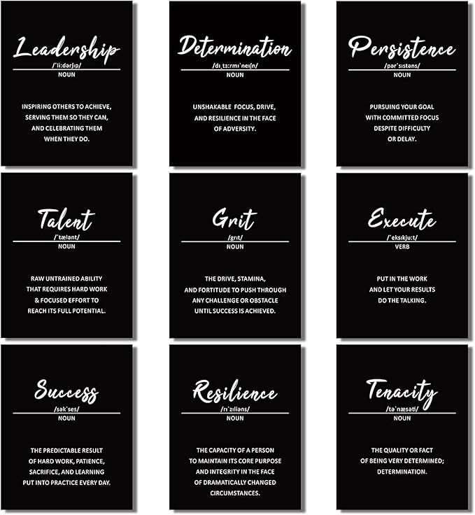 Outus 9 Pieces Inspirational Phrases Posters Office Classroom Wall Decor Motivational Sayings Quote Positive Affirmations Wall Art Decorations for Teens Adults Living Room,Unframed,8 x 10 Inch (Black)