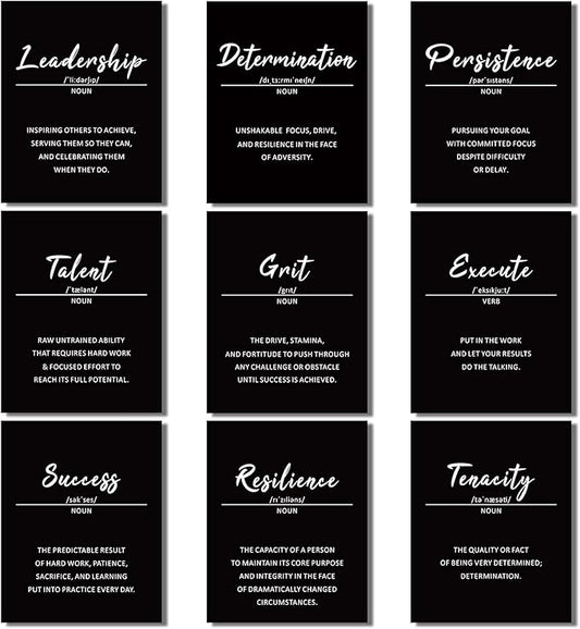 Outus 9 Pieces Inspirational Phrases Posters Office Classroom Wall Decor Motivational Sayings Quote Positive Affirmations Wall Art Decorations for Teens Adults Living Room,Unframed,8 x 10 Inch (Black)