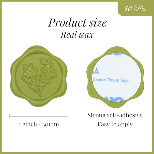 UNIQOOO Wax Seal Stickers - Eucalyptus Wedding Invitation Envelope Seal Sticker, 50 Pcs Self- Adhesive Chartreuse Green Stickers, Perfect for Invitation, Christmas, Gift Wrapping, Party