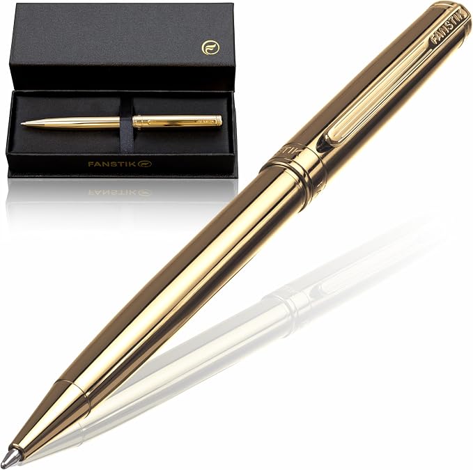 FANSTIK Customized Gold Luxury ballpoint pen, fancy gift set for women, Real 24K Gold Plating, Professional executive pen gift set for men (Lux Custom-BallPoint Gld)