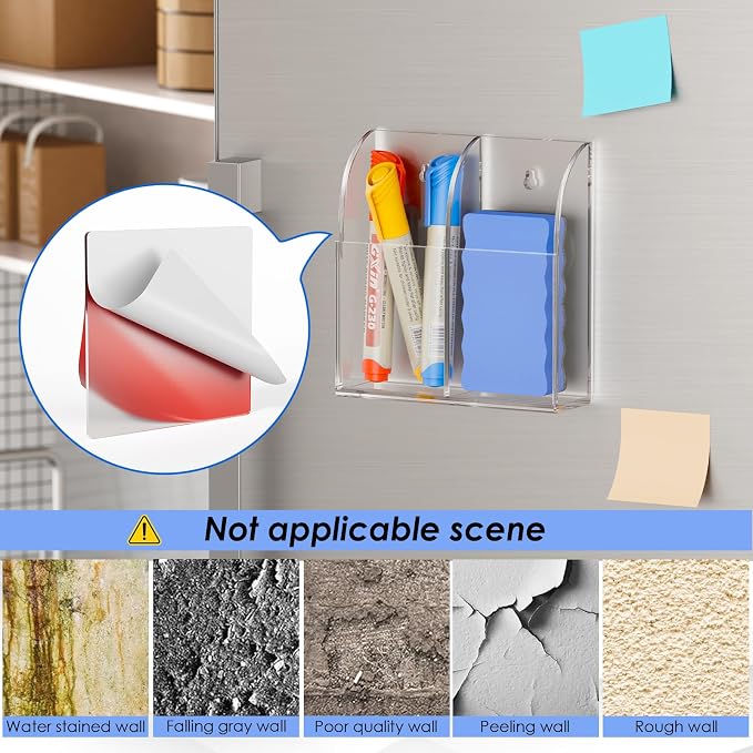 MaxGear Wall Marker Holder & Remote Control Organizer 2-Compartment | Clear Acrylic Dry Erase Board Marker & Pen Holder for Wall Mount, Includes Adhesive & Screws for Home/Office/Classroom