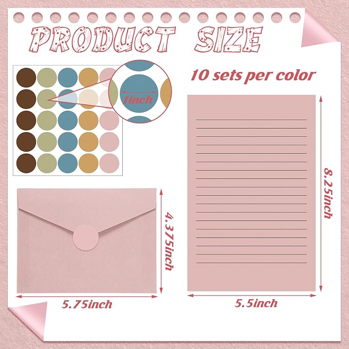 100 Pcs Stationery Lined Stationery Paper and Envelopes Set Includes 50 Letter Writing Paper and 50 Envelope for Office, 5.5 x 8.25 Inch(Morandi)