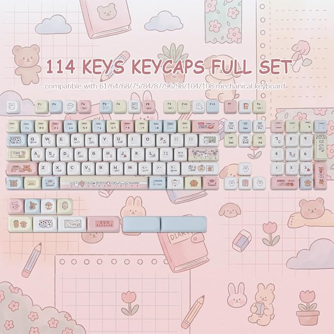 Sunzit MOA Profile Keycaps-Line Dog,PBT Keycap Set, Dye-Sublimation Custom Key caps Keyboard Keycaps 60 65 75 100 Percent for MX Switches Mechanical Keyboard