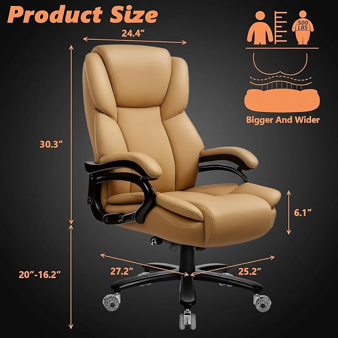 Indulgear 500lbs Big and Tall Office Chair for Heavy People,Heavy Duty Comfy Office Chair,High Back Executive Computer Chair with Lumbar Support, Rubber Wheel