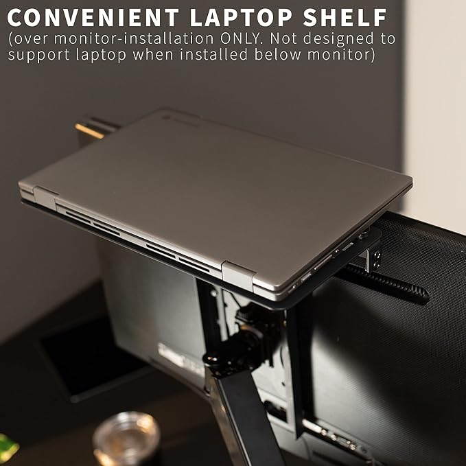 VIVO 13 inch Over Under VESA Monitor Shelf Mount, Holds Media Devices, Speakers, Routers, and More, Fits VESA 75mm, 100mm, 200mm, Black, MOUNT-SF01M