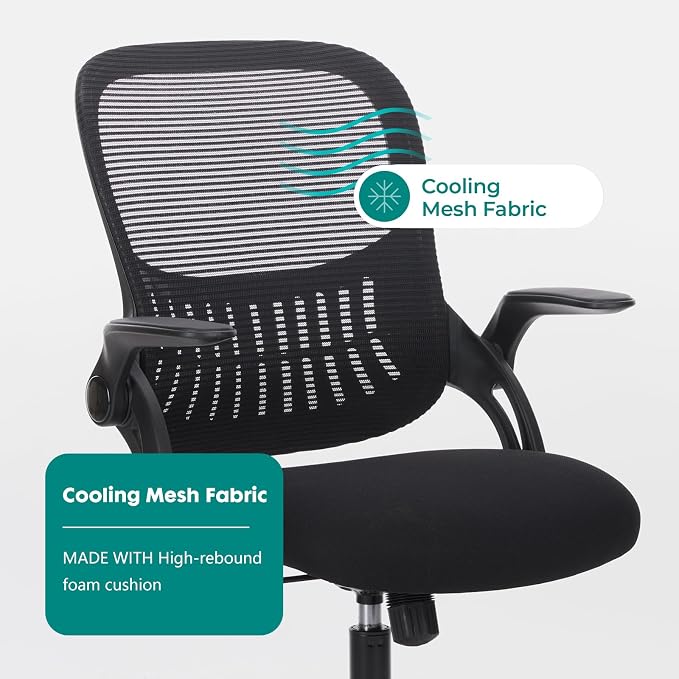 Sweetcrispy Home Office Managerial Executive Chair, Ergonomic Mesh Adjustable Swivel Mid-Back Chair with Comfortable Lumbar Support, Comfy Arms for Bedroom,Study,Student
