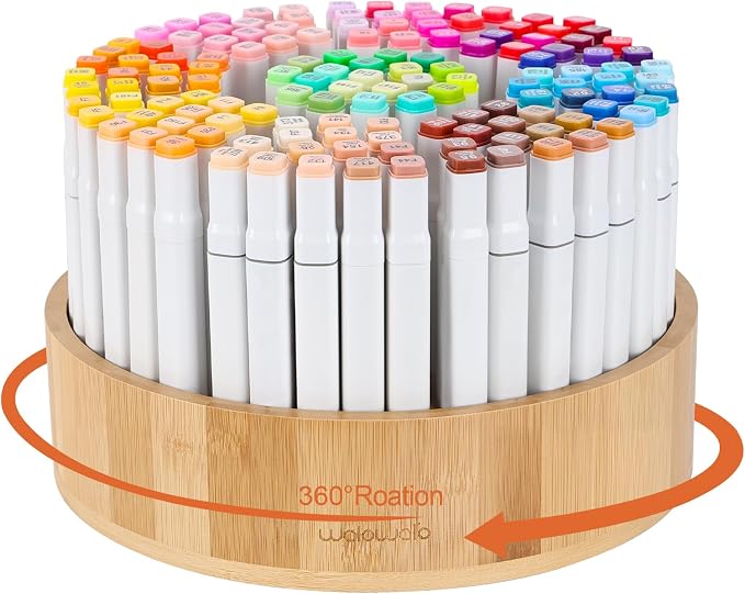 Marker Organizer Rotating Bamboo Desk Organizer, Silent 360° Rotation Caddy, 10 INCH LARGE Art Supply Caddy Holds 140+ Markers, 750+ Pencils for Home Office, Classroom, Birthday Gift, 10 Compartment